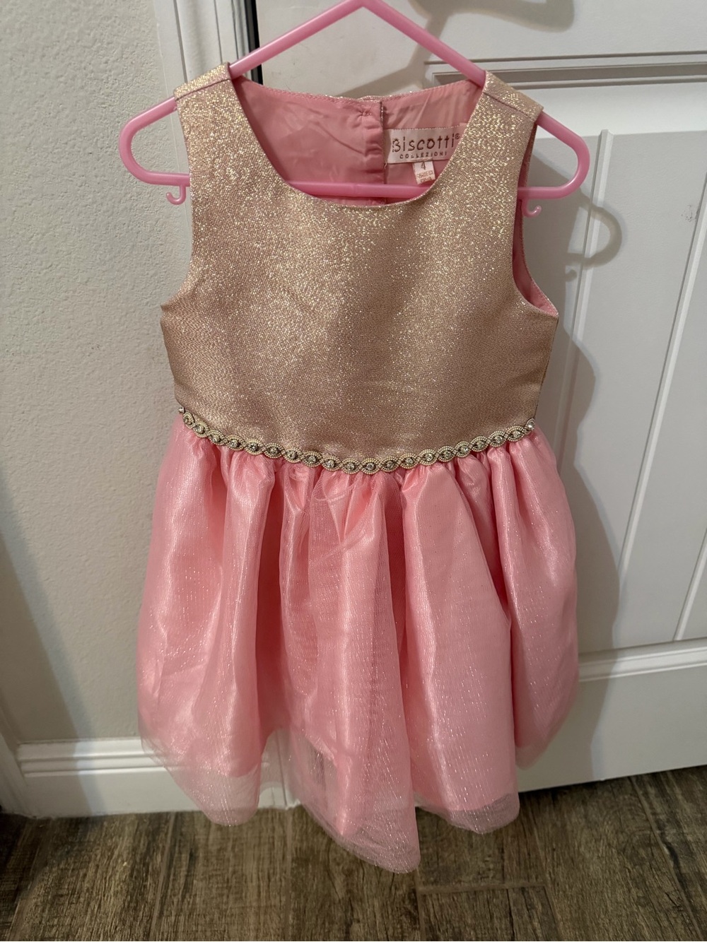 Biscotti Gold Glitter Bodice Pink Tulle Dress